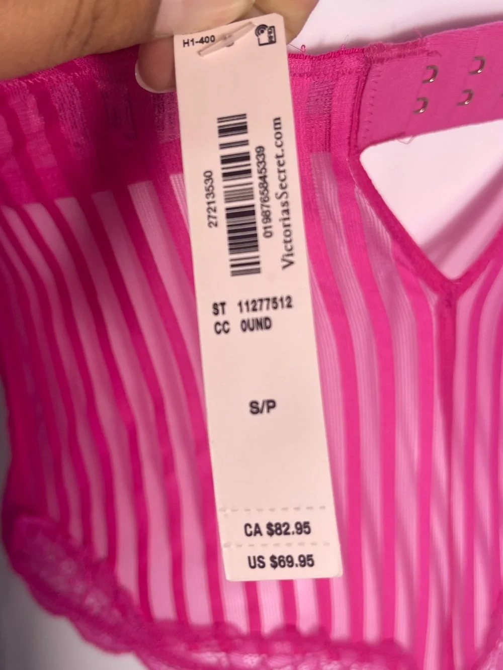 Victoria's Secret Women’s Fuchsia Striped Lace-Trim Bodysuit 100% Cotton Size SP